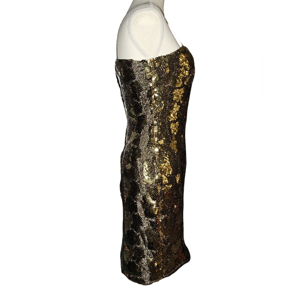 Vtg Dave & Johnny Gold Sequin Animal Print Mini Dress Cocktail Party USA Sz 3/4 - Picture 3 of 16
